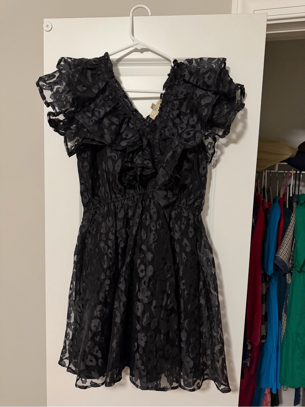 entro Black Ruffled V-Neck Mini Dress